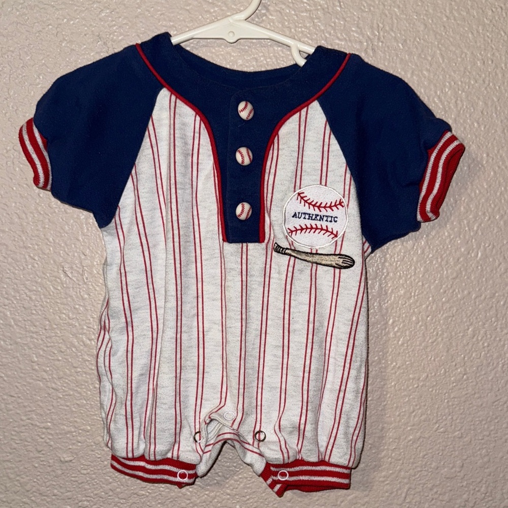 Striped Baseball Bodysuit - Navy and Red